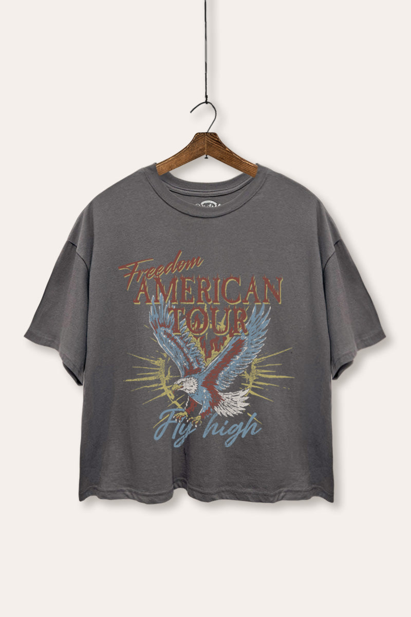 bald eagle "freedom" graphic boxy crop top