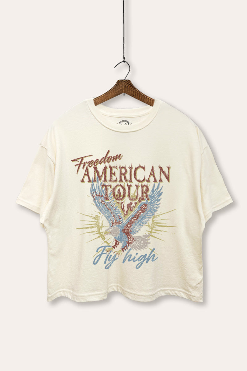 bald eagle "freedom" graphic boxy crop top