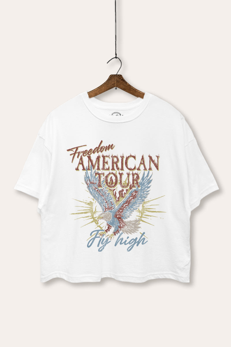 bald eagle "freedom" graphic boxy crop top