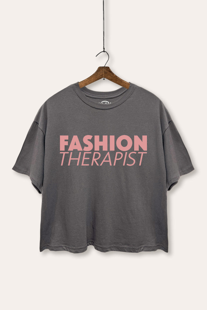 "fashion therapist" boxy graphic crop top