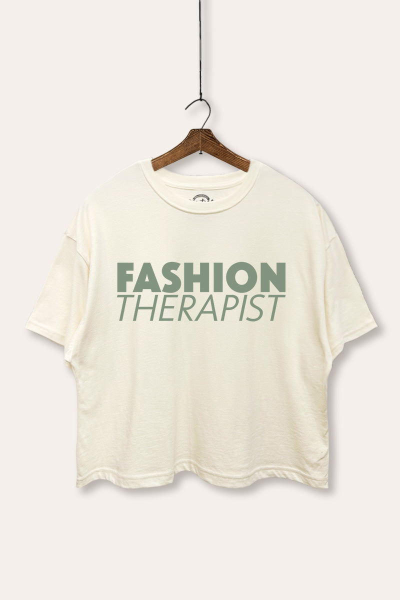 "fashion therapist" boxy graphic crop top