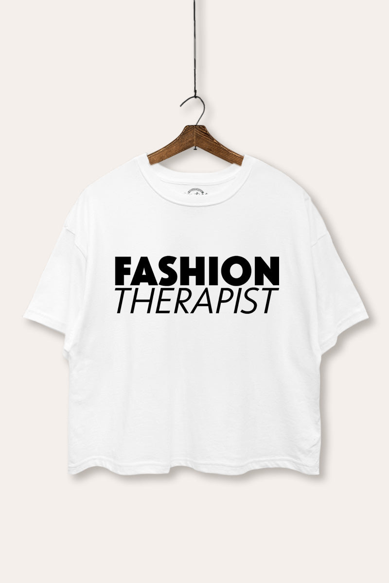 "fashion therapist" boxy graphic crop top