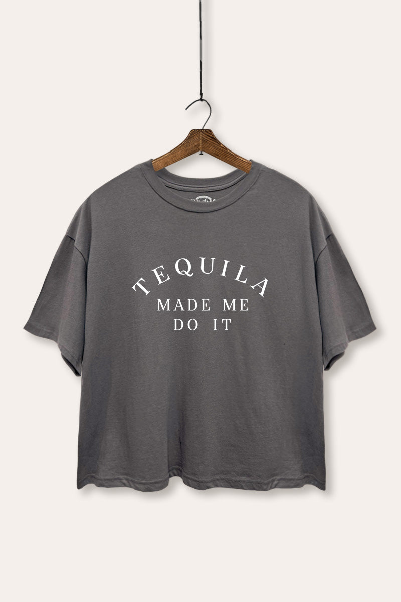 "tequila made me do it" boxy graphic crop top