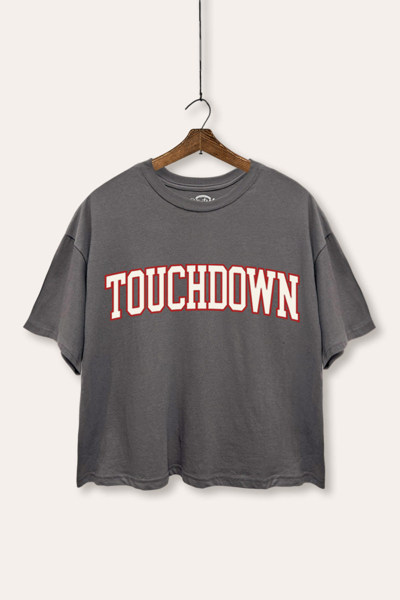 "touchdown" collegiate graphic boxy crop top