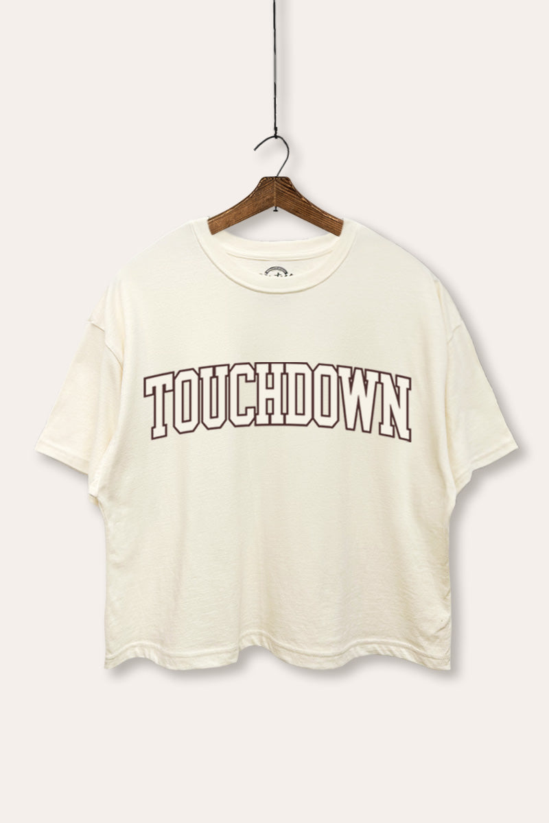 "touchdown" collegiate graphic boxy crop top