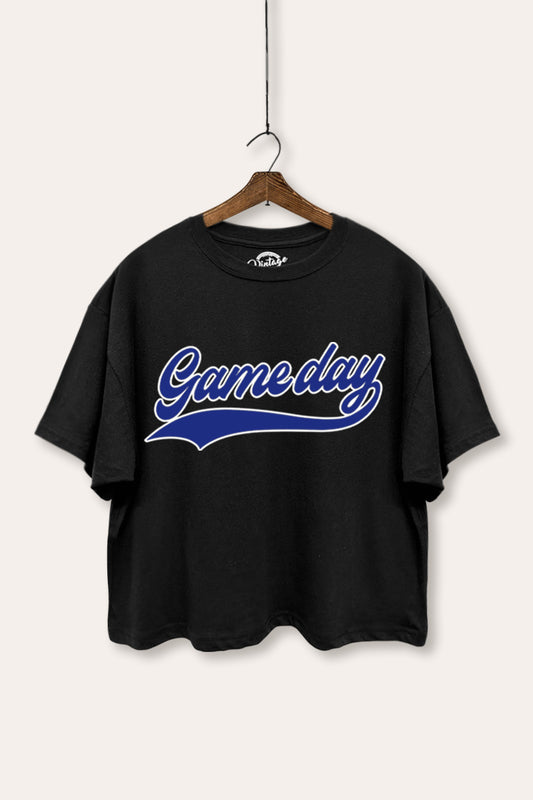 "game day" varsity graphic boxy crop top