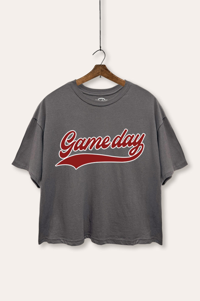 "game day" varsity graphic boxy crop top