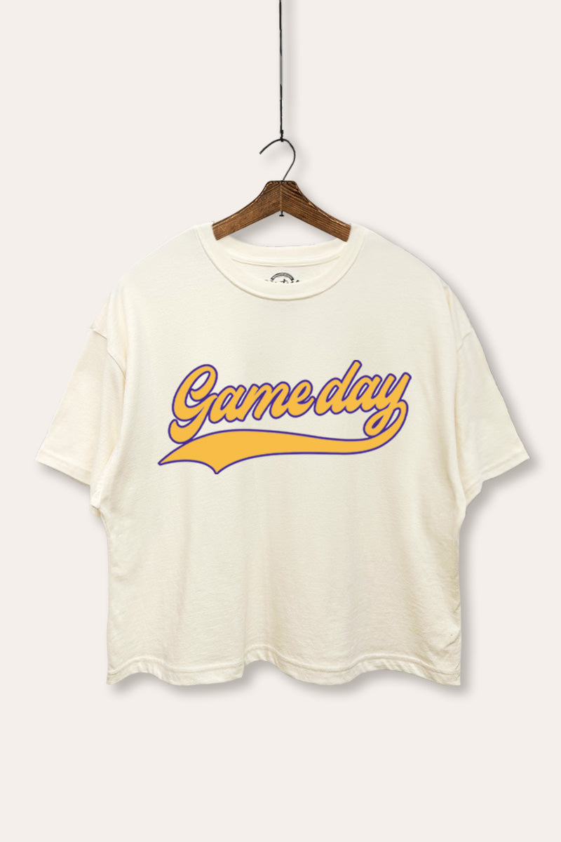 "game day" varsity graphic boxy crop top