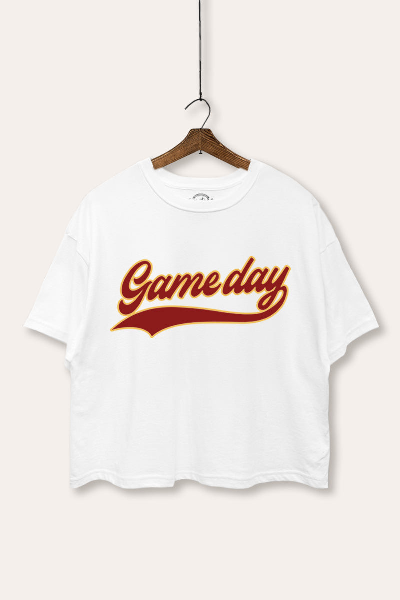 "game day" varsity graphic boxy crop top