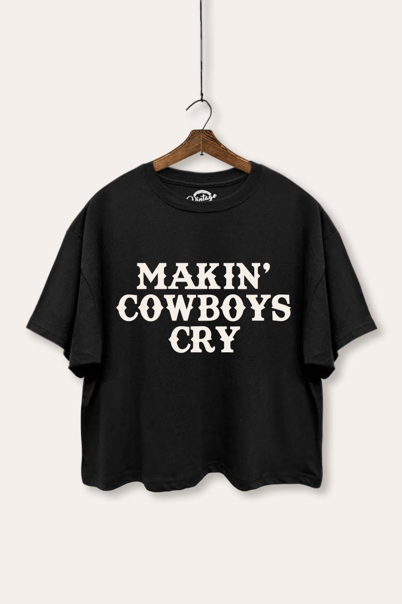 Makin' Cowboys Cry Western Graphic Boxy Crop Top