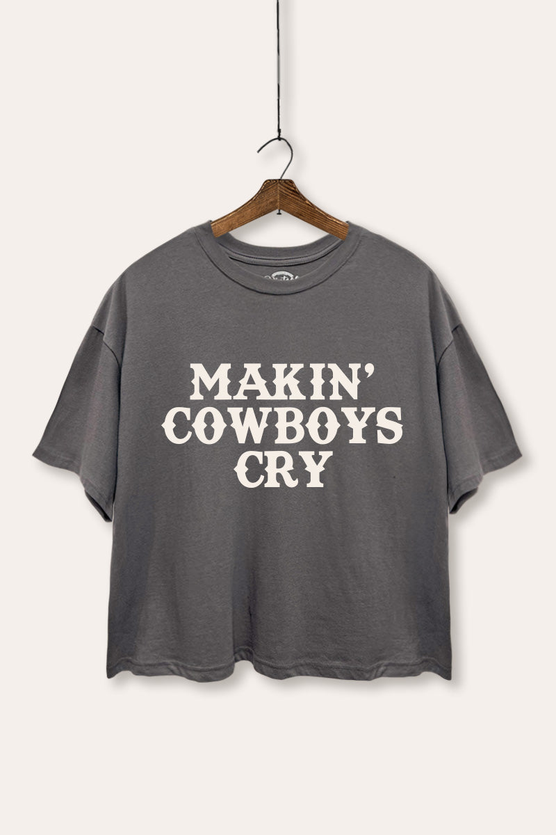 Makin' Cowboys Cry Western Graphic Boxy Crop Top