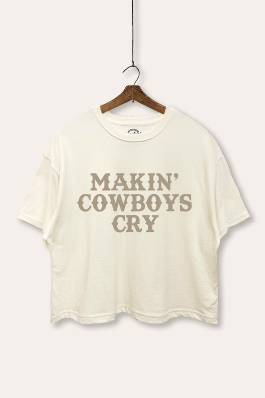 "makin' cowboys cry" graphic boxy crop top