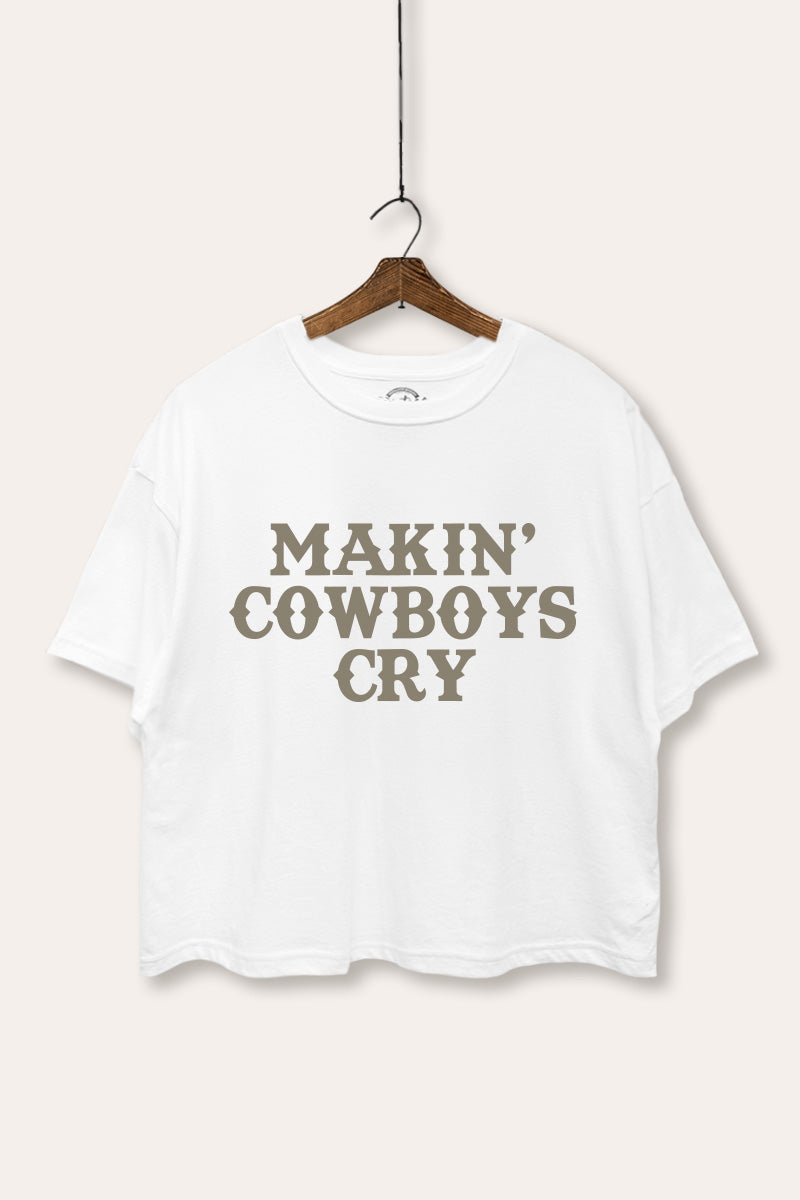 Makin' Cowboys Cry Western Graphic Boxy Crop Top