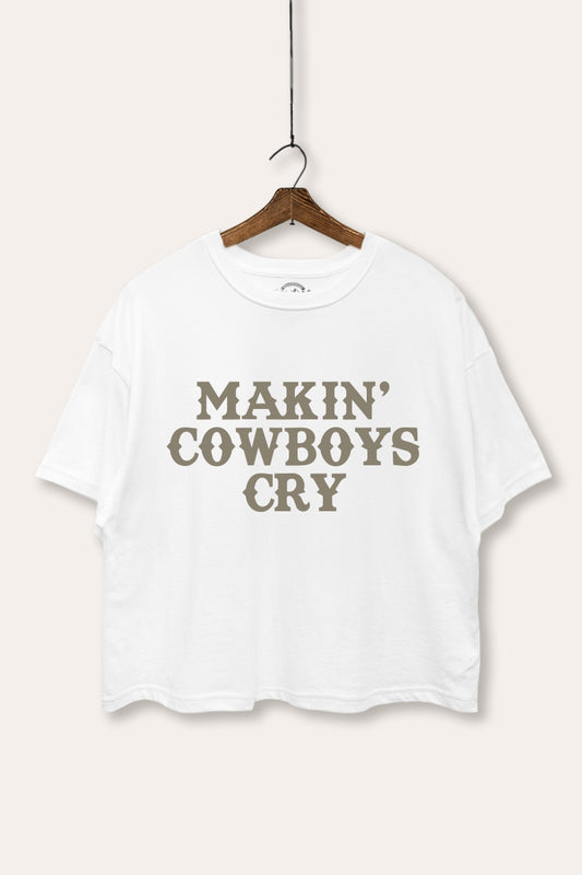 "makin' cowboys cry" graphic boxy crop top