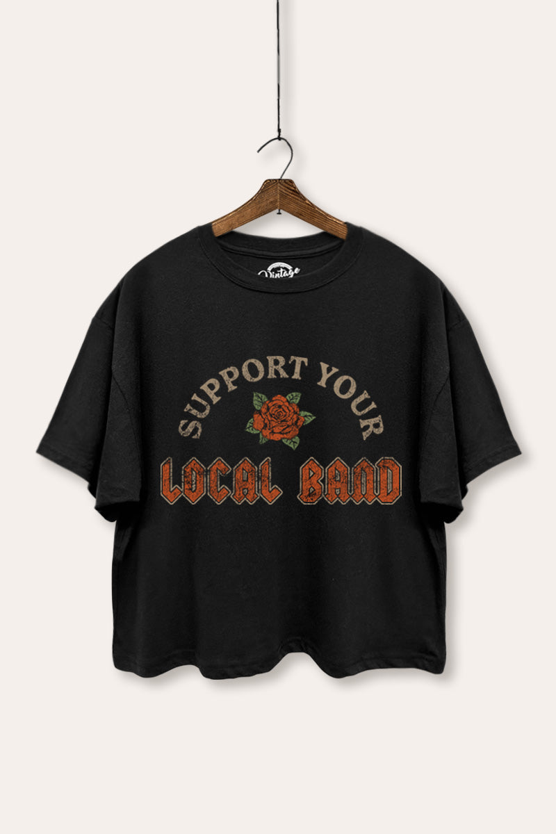 Support Your Local Band Rose Graphic Boxy Crop Top