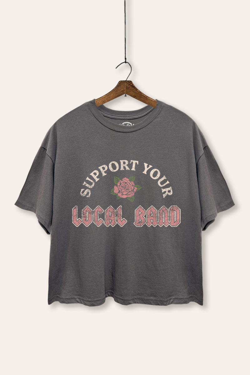 Support Your Local Band Rose Graphic Boxy Crop Top
