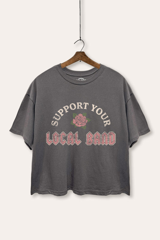 Support Your Local Band Rose Graphic Boxy Crop Top