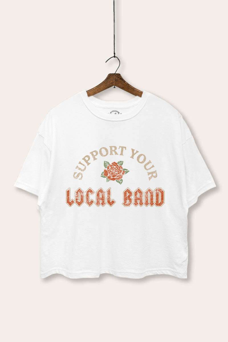 Support Your Local Band Rose Graphic Boxy Crop Top