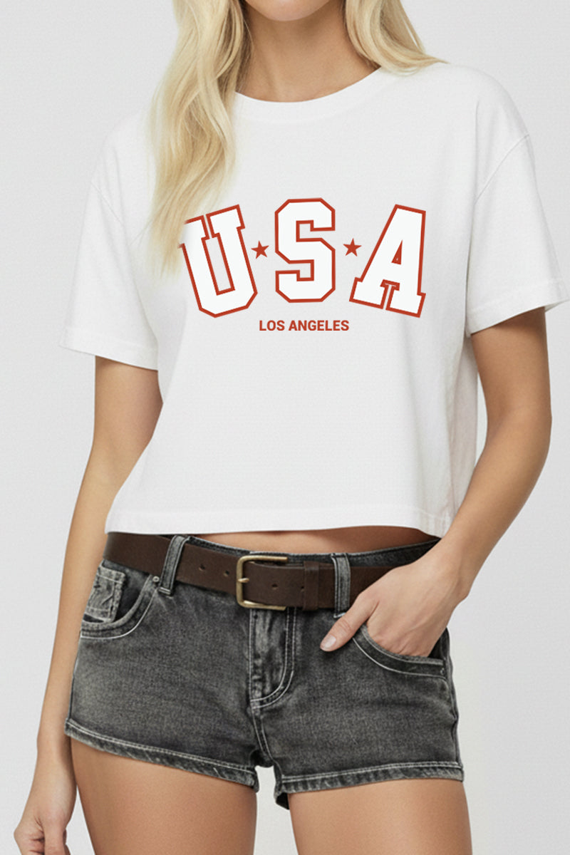 USA Los Angeles Graphic Boxy Crop Top