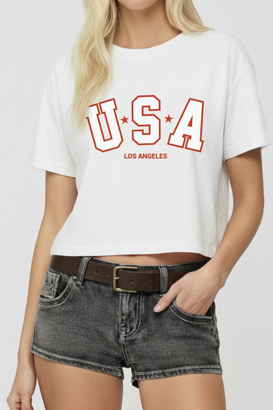 USA Los Angeles Graphic Boxy Crop Top