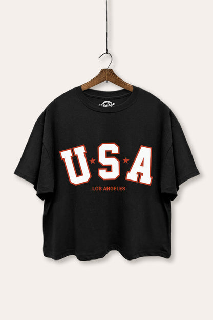 USA Los Angeles Graphic Boxy Crop Top