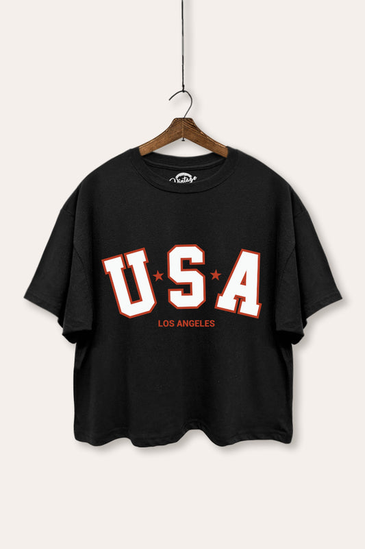 USA Los Angeles Graphic Boxy Crop Top