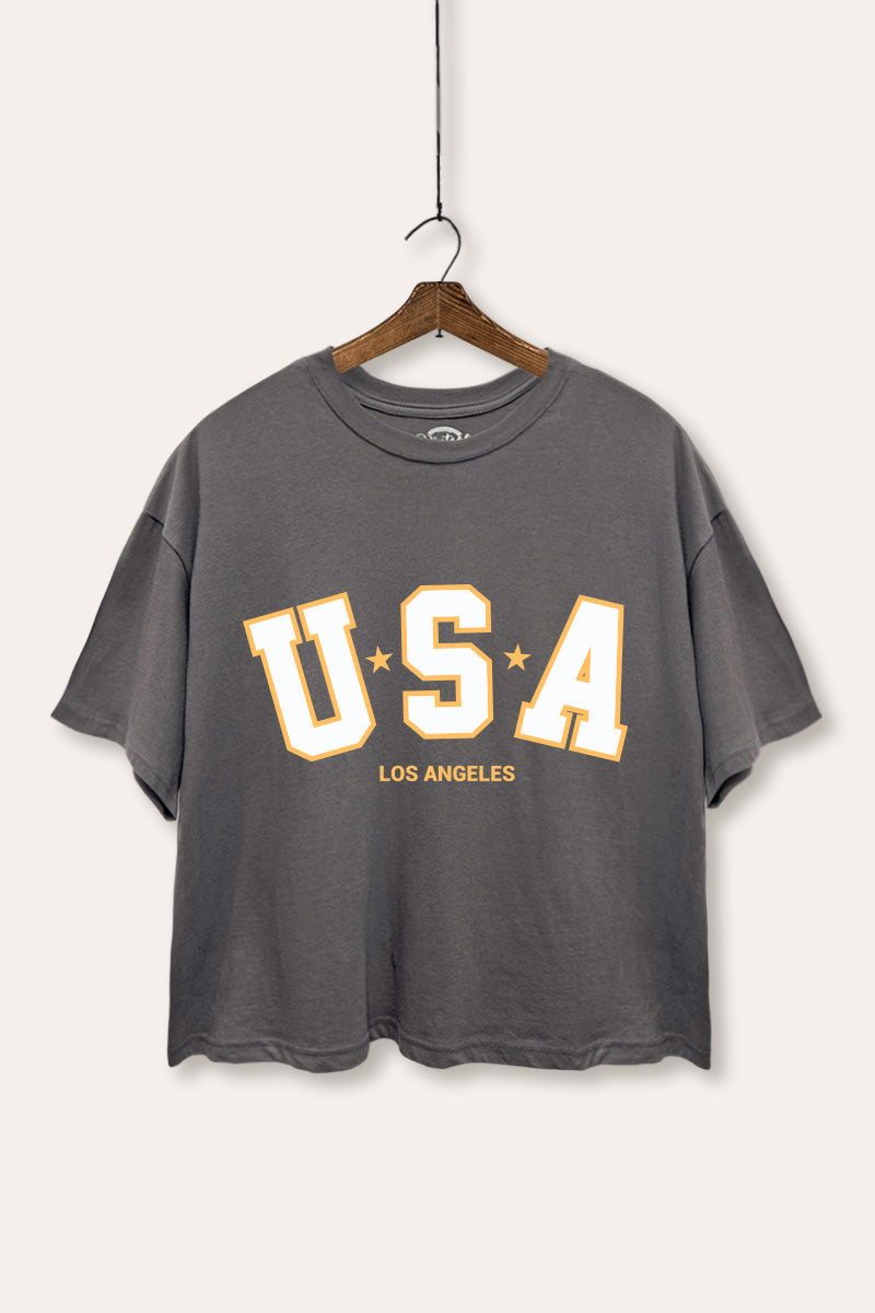 USA Los Angeles Graphic Boxy Crop Top