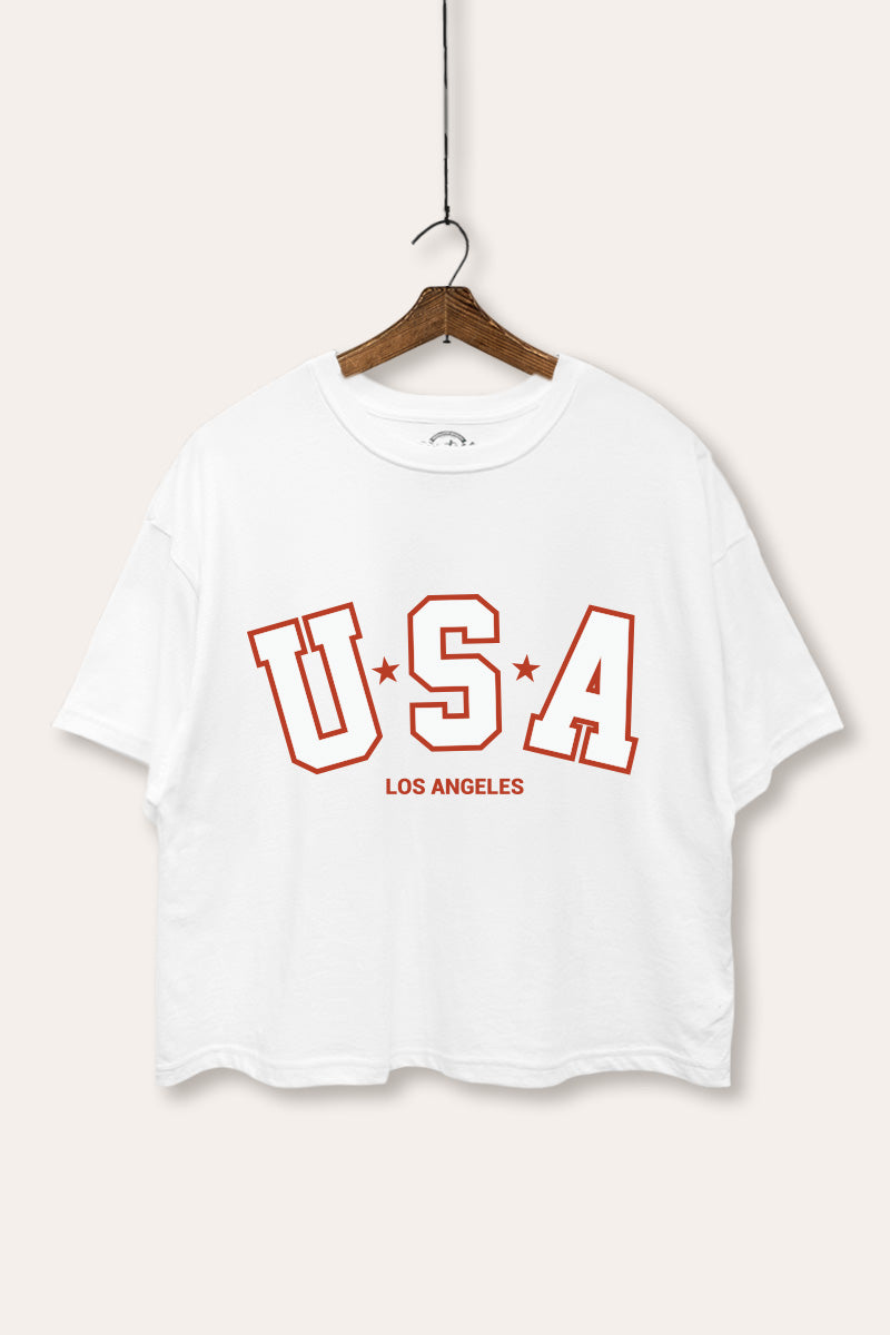 USA Los Angeles Graphic Boxy Crop Top