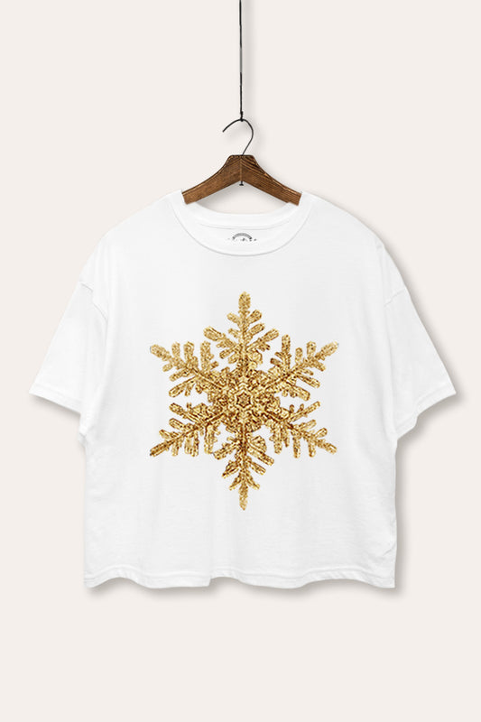 Golden Snowflake Holiday Graphic Boxy Crop Top
