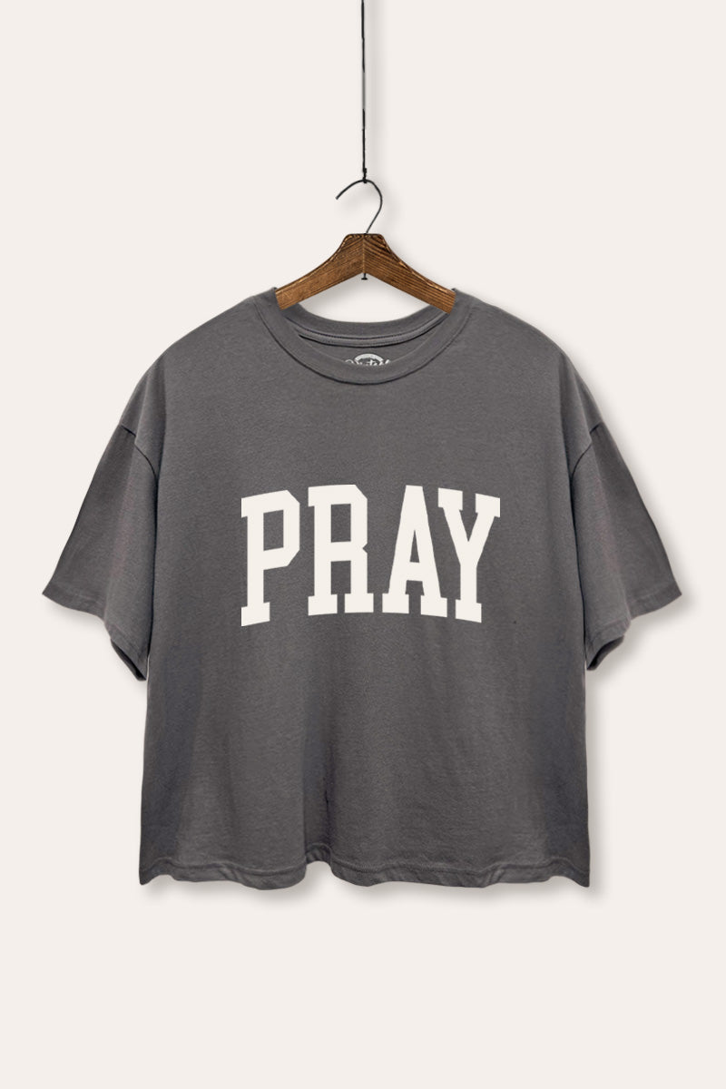 "pray" graphic boxy crop top