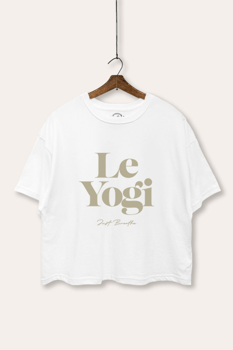 "le yogi" graphic boxy crop top