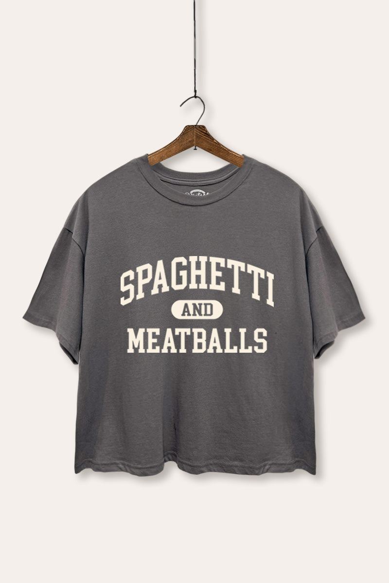 spaghetti & meatballs graphic boxy crop top