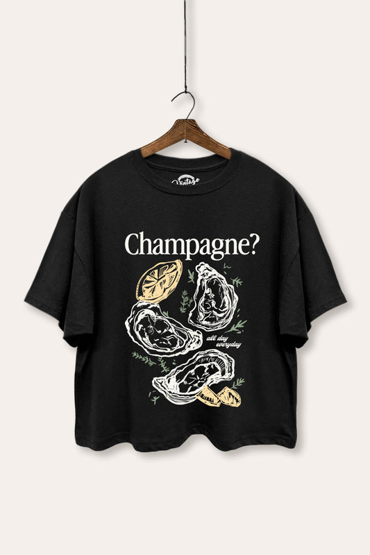 "champagne" oyster graphic boxy crop top