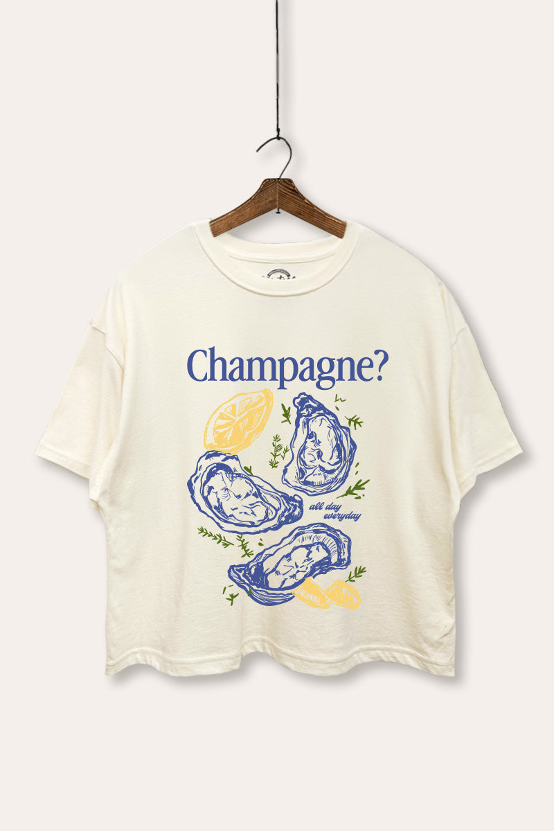 "champagne" oyster graphic boxy crop top