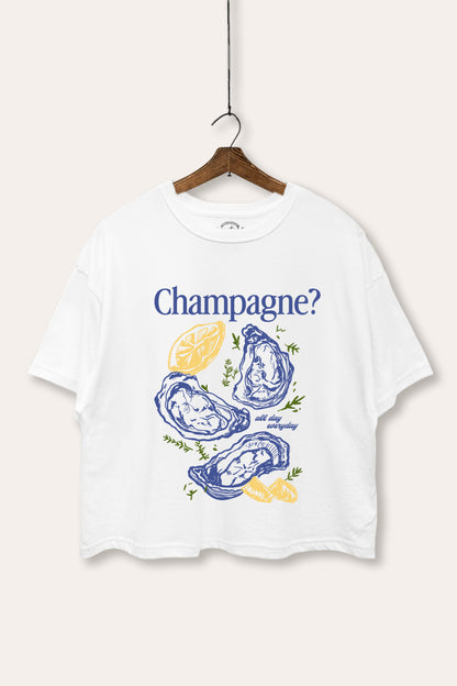 "champagne" oyster graphic boxy crop top