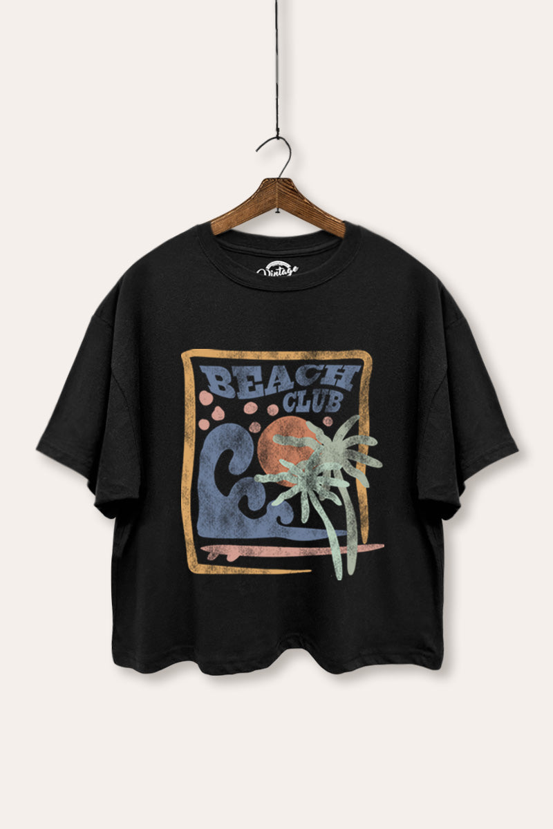 "beach club" graphic boxy crop top