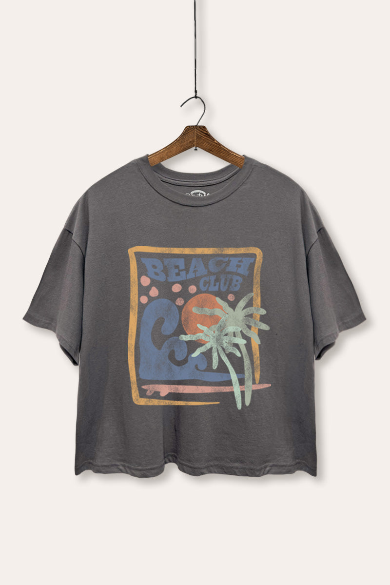 "beach club" graphic boxy crop top