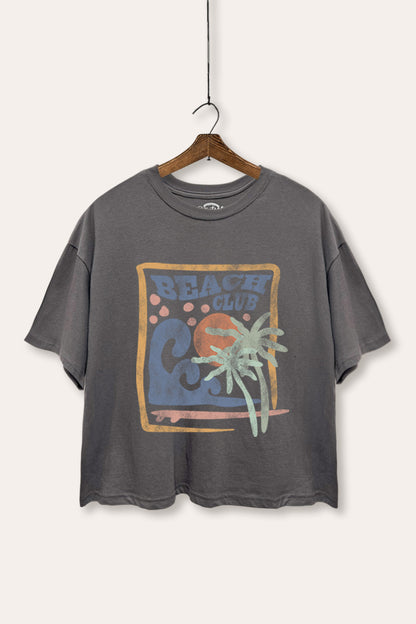 "beach club" graphic boxy crop top