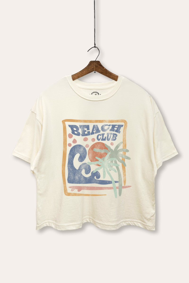 "beach club" graphic boxy crop top