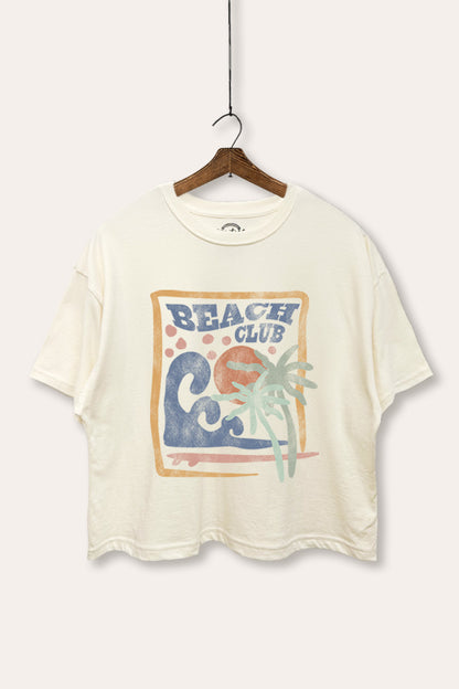 "beach club" graphic boxy crop top