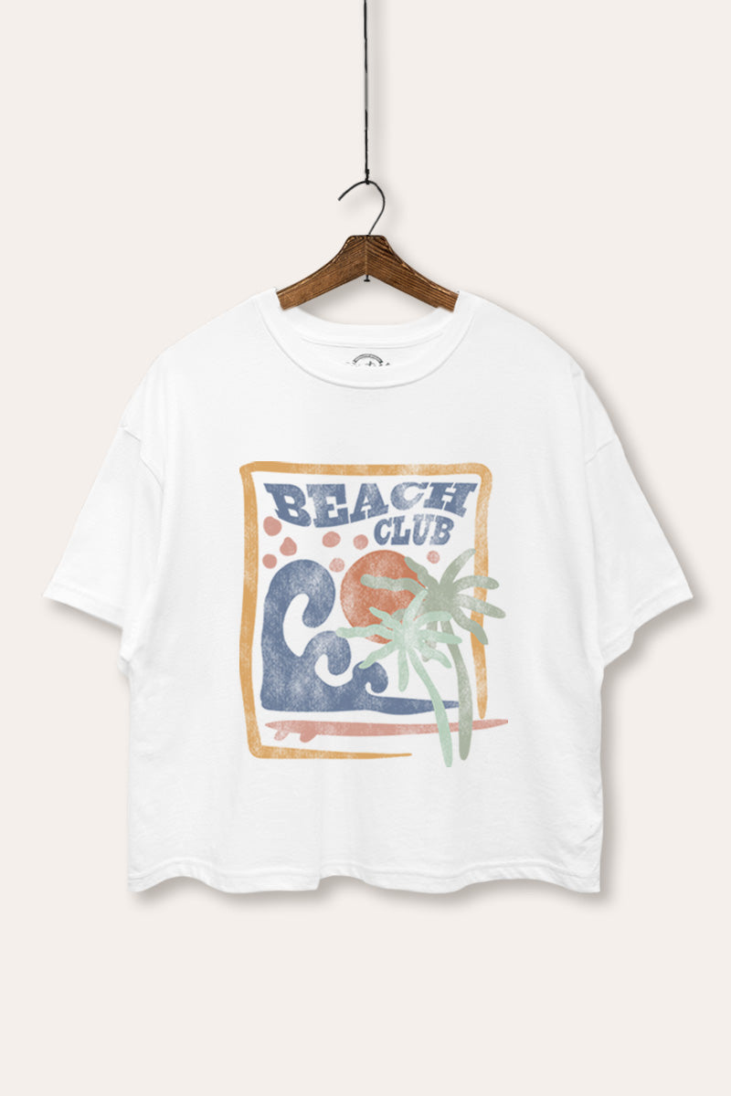 "beach club" graphic boxy crop top