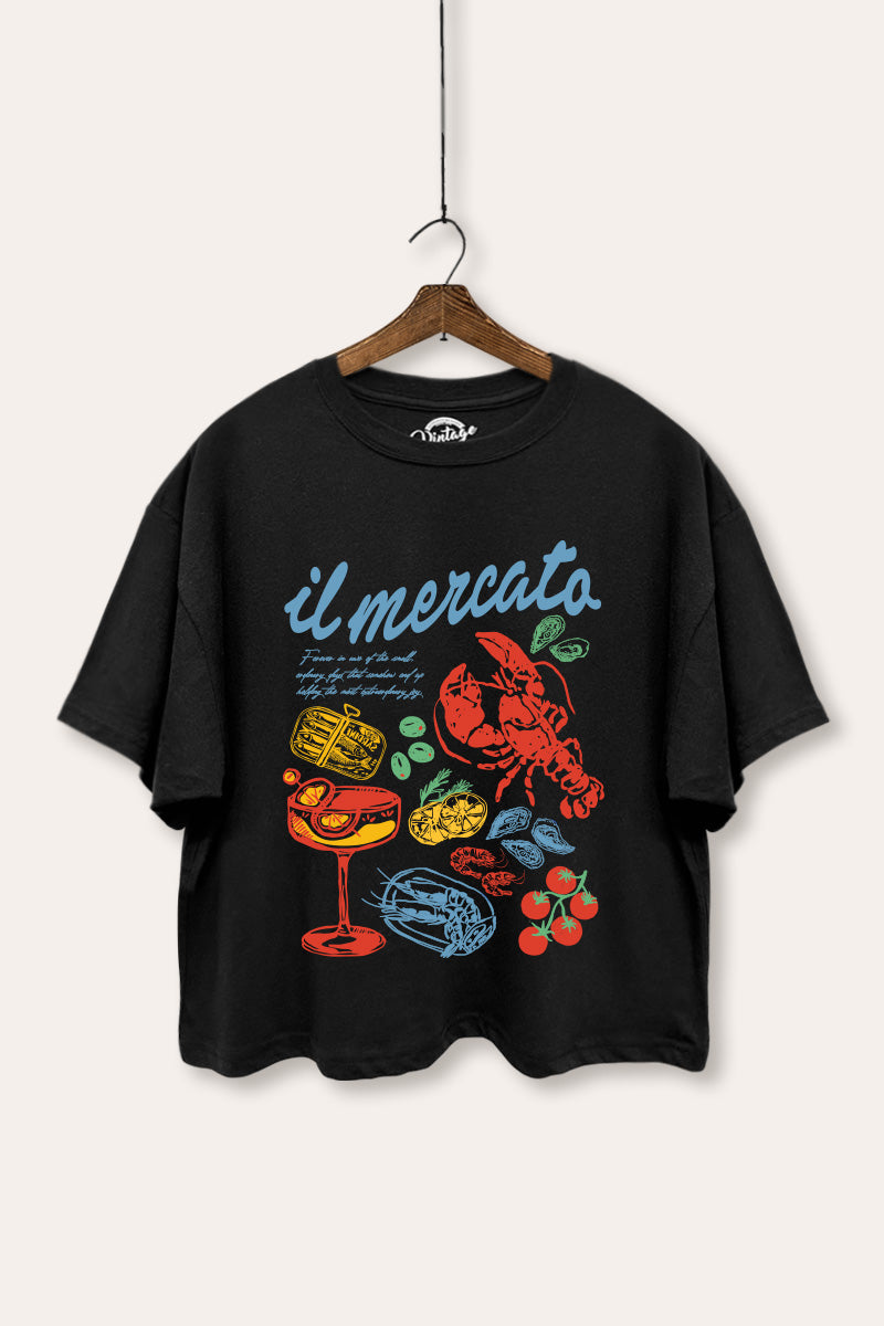 The Market Lobster Coastal Graphic Boxy Crop Top