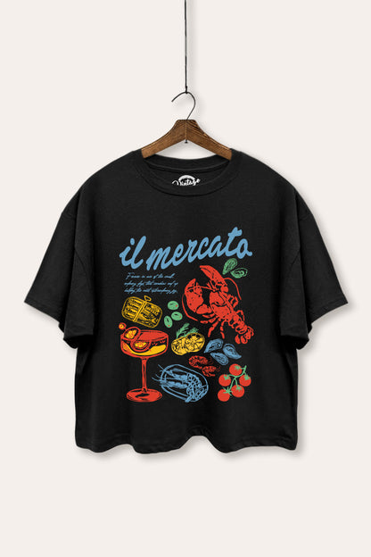 The Market Lobster Coastal Graphic Boxy Crop Top