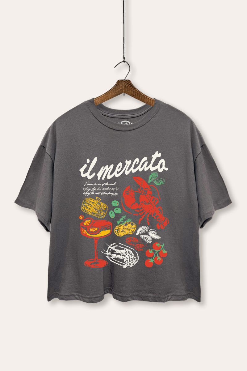 The Market Lobster Coastal Graphic Boxy Crop Top