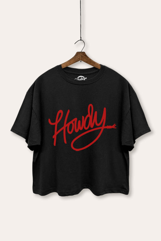 "howdy" graphic boxy crop top