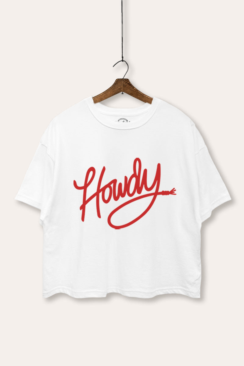 "howdy" graphic boxy crop top