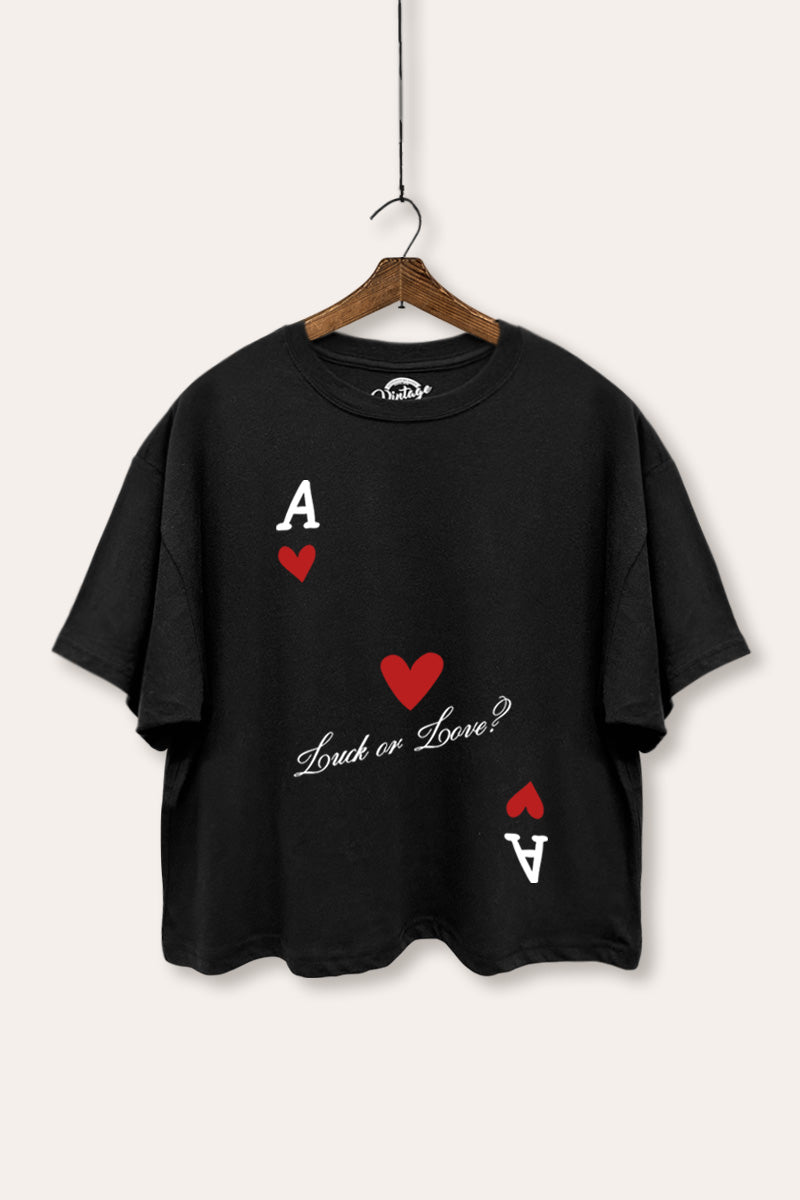 "luck or love" graphic boxy crop top