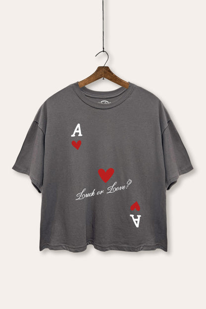 "luck or love" graphic boxy crop top