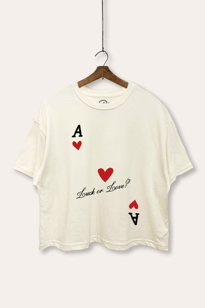 "luck or love" graphic boxy crop top