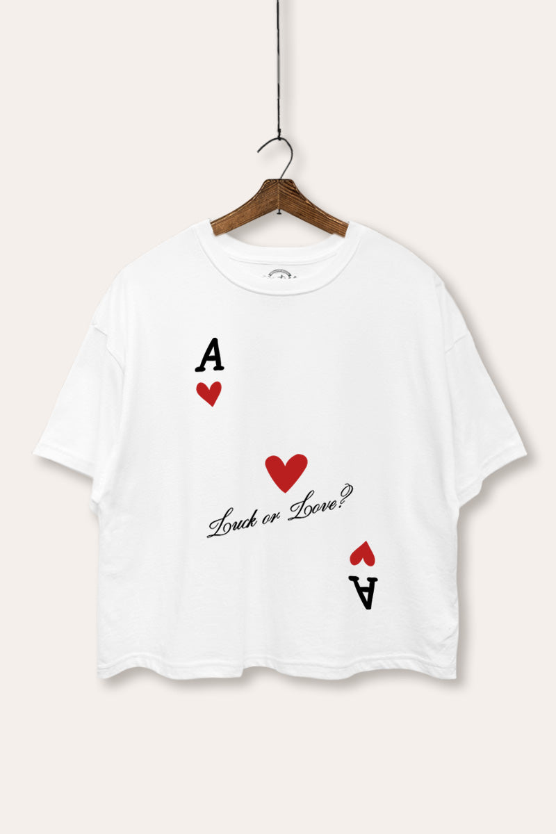 "luck or love" graphic boxy crop top